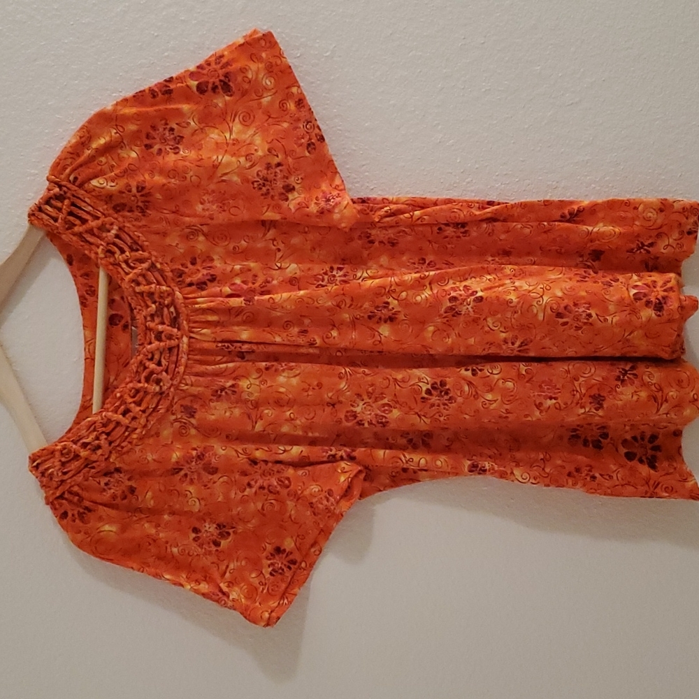 WHITE STAG Orange Short Sleeve Top with Braided Neckline